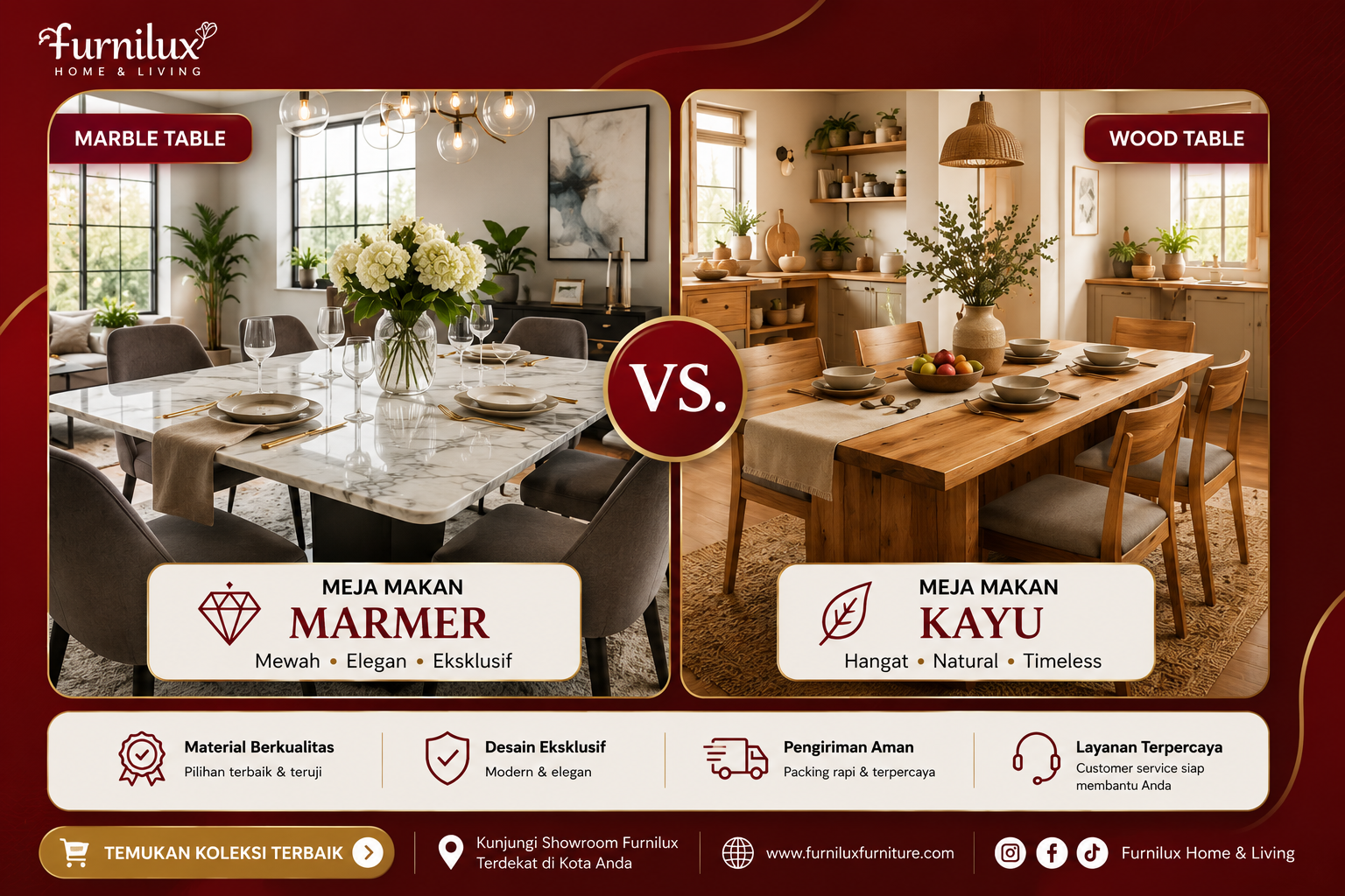 Gambar Meja Makan Kayu Vs Marble
